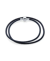 Bling Jewelry Smooth Black Leather Cord Necklace .925 Sterling Silver Barrel Clasp 18 Inch