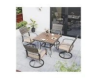 Pamapic 5-Piece Patio Outdoor Dining Set with Square Table and Rattan Swivel Chairs Green Cushion