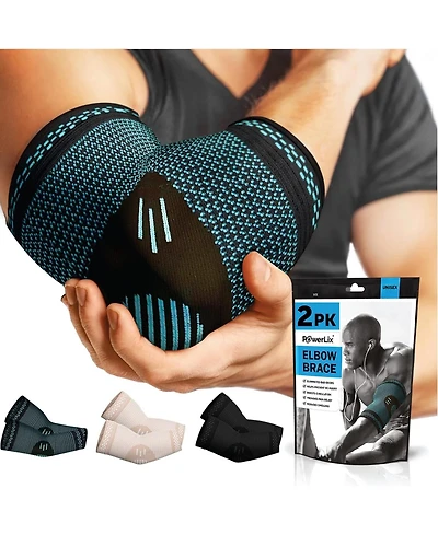 Powerlix Elbow Brace Compression Support for Pain Relief (Pair)