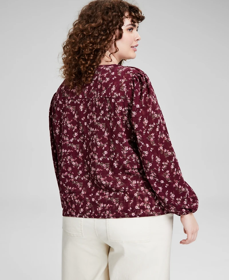 And Now this Plus Size Floral Lace-Trim Button-Front Top, Created for Macy's