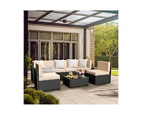 Gray 7-Piece Wicker Outdoor Sectional Set with Coffee Table and Cushions