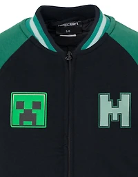Minecraft Boys Creeper French Terry Zip Up Varsity Bomber Jacket