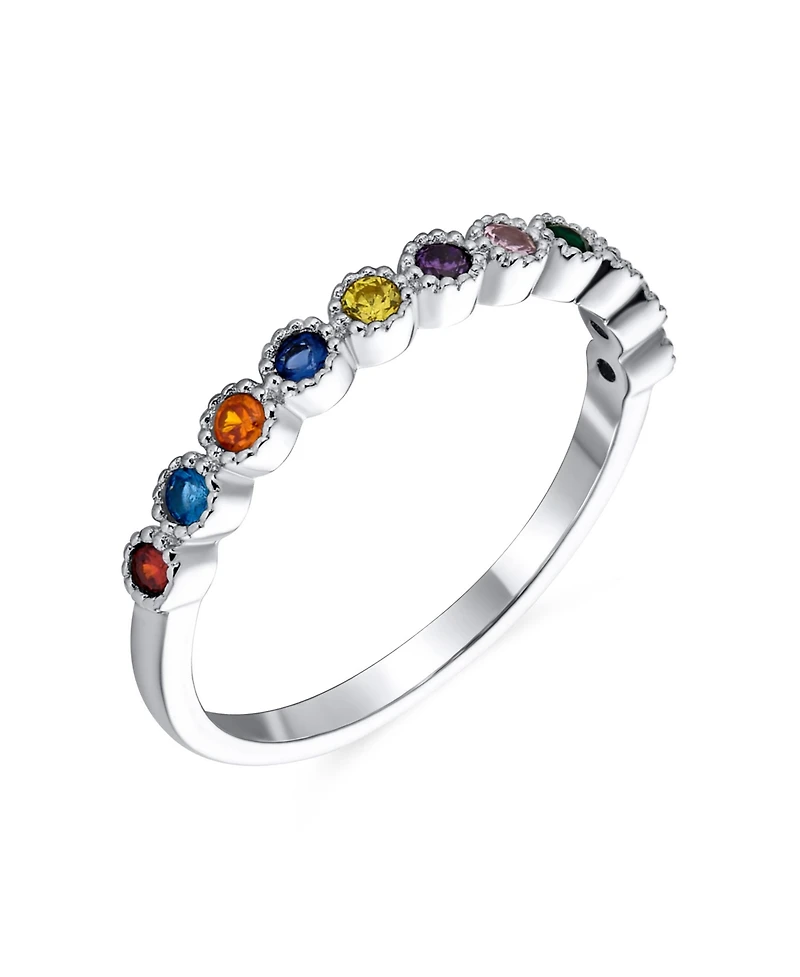Bling Jewelry Cubic Zirconia Tiny Round Cz Half Eternity Ring Thin Band .925 Sterling Silver 1MM Stackable Rings