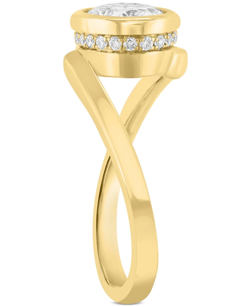 Effy Lab Grown Diamond Oval & Round Bezel Halo Swirl Ring (2-1/8 ct. t.w.) in 14k Gold