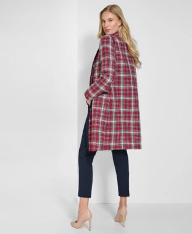 Tommy Hilfiger Womens Open Front Tweed Topper Jacket Long Sleeve Boat Neck Tie Top Pinstripe Mid Rise Ankle Length Pants