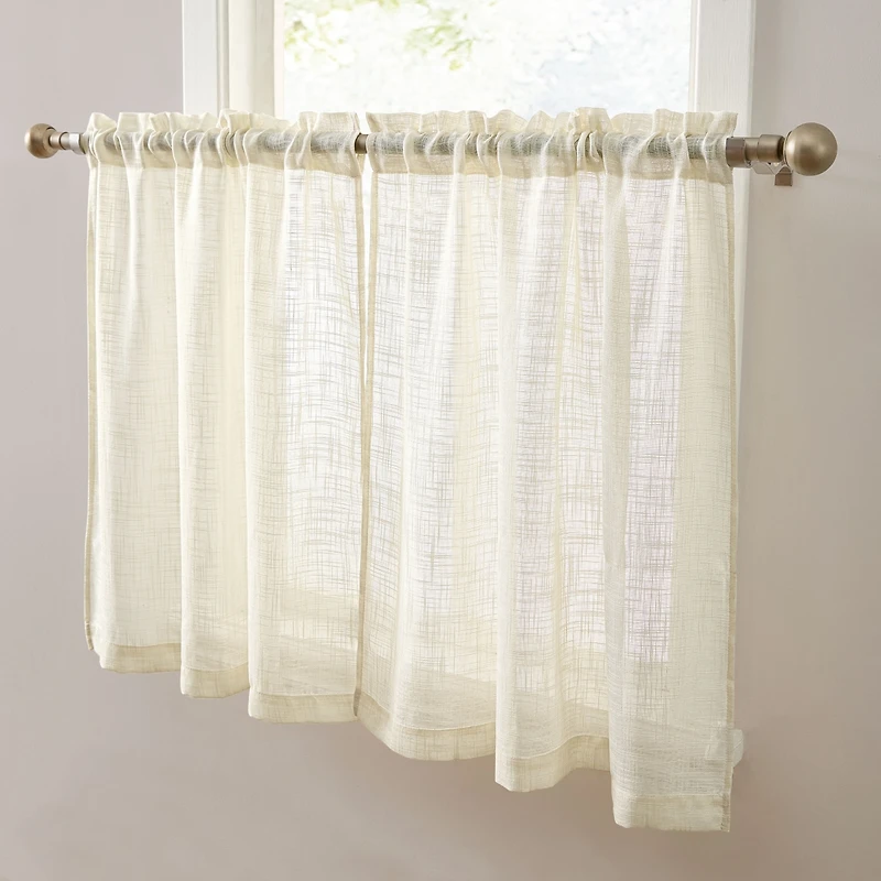 Hlc.me Linda Faux Linen Textured Semi Sheer Privacy Light Filtering Transparent Rod Pocket Short Thick Cafe Curtain Tiers for Small Windows