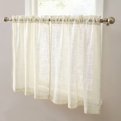 Hlc.me Linda Faux Linen Textured Semi Sheer Privacy Light Filtering Transparent Rod Pocket Short Thick Cafe Curtain Tiers for Small Windows