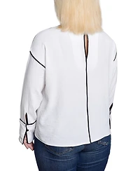 Ny Collection Plus Long Sleeve Contrast Piped Blouse