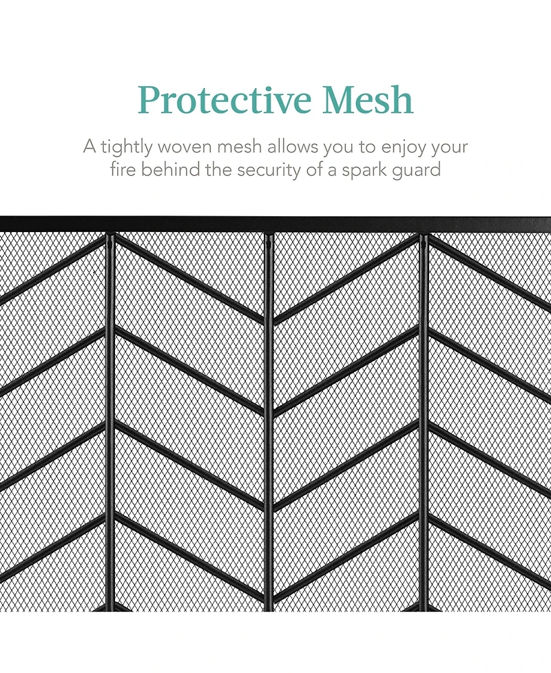 Best Choice Products 52x31in 3-Panel Iron Chevron Fireplace Screen, Spark Guard w/ Handles