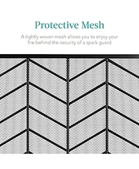 Best Choice Products 52x31in 3-Panel Iron Chevron Fireplace Screen, Spark Guard w/ Handles