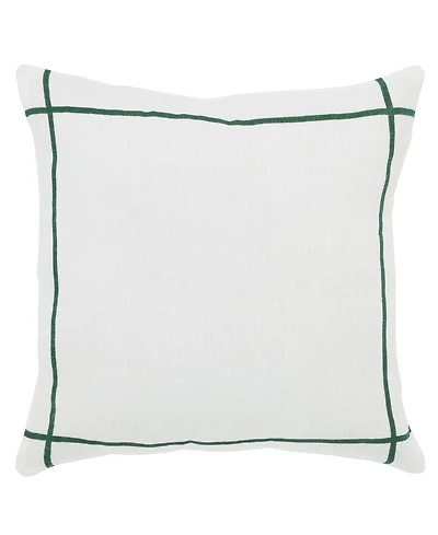 Ihi Home Solid Linen Pillow with Multicolor Strips, 20"Sq