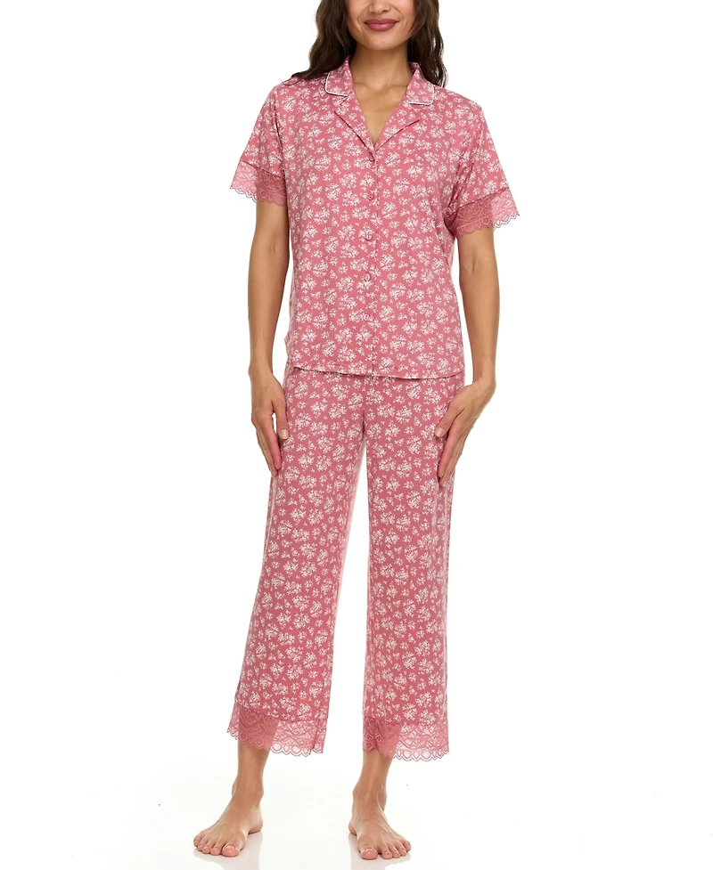 Flora by Nikrooz Women's Janelle Notch Top and Capri Pajama Set