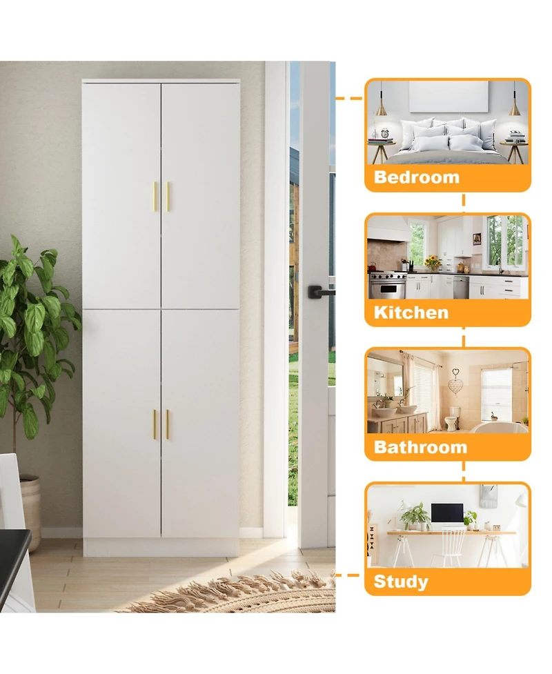 Famapy White Wooden Accent Bookcase, Sideboard, with Adjustable Shelves