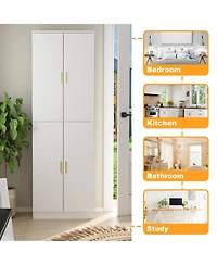 Famapy White Wooden Accent Bookcase, Sideboard, with Adjustable Shelves