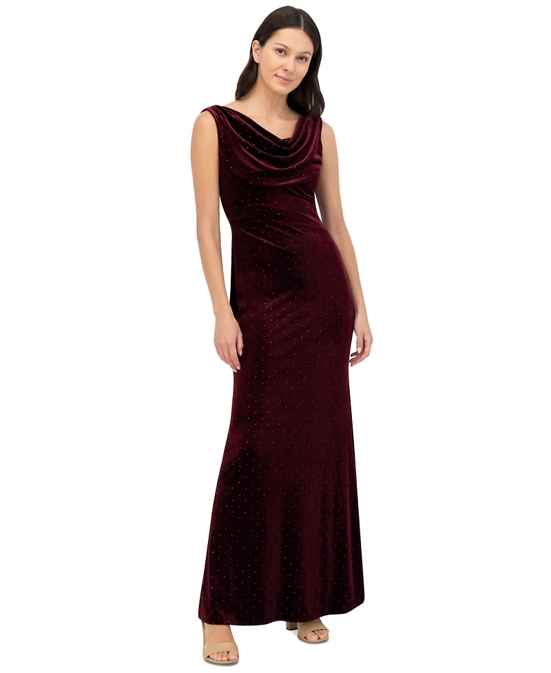 Eliza J Women's Embellished Cowlneck Sleeveless Velvet Gown