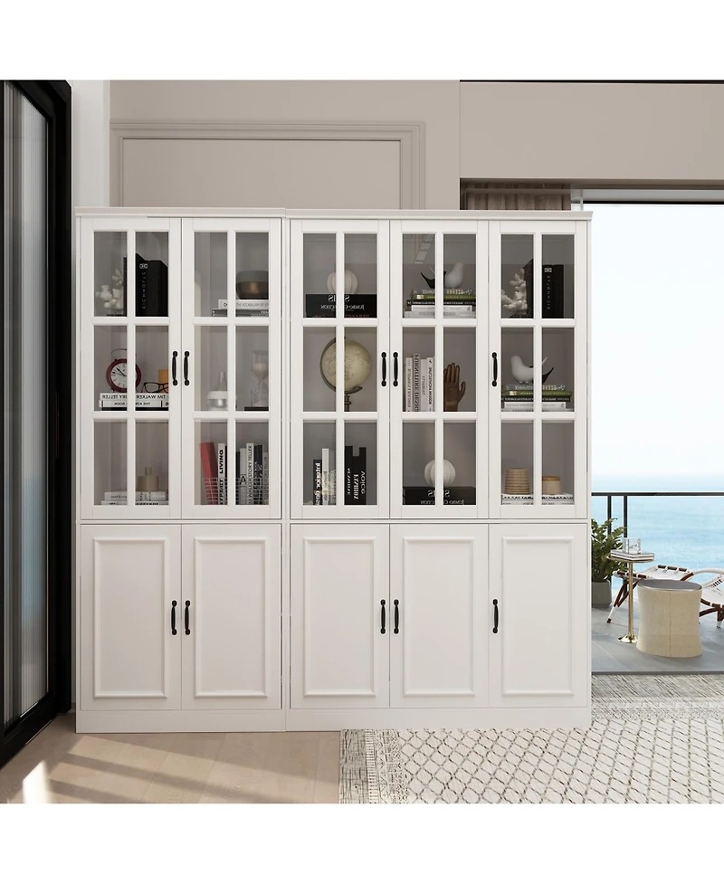 Tall 2-in-1 Wood White Accent Bookcase 12-Shelf Bookshelf