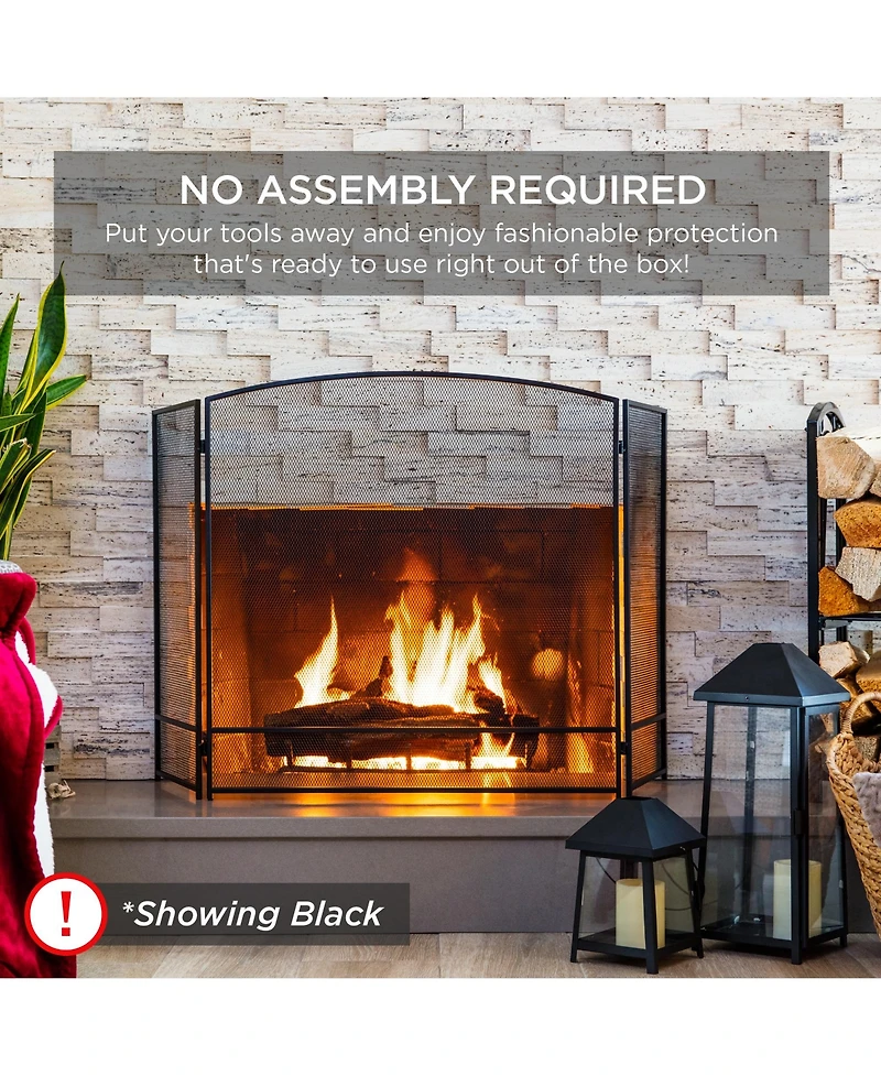 Best Choice Products 47.5x27.25in 3-Panel Steel Mesh Fireplace Screen, Spark Guard w/ Rustic Worn Finish
