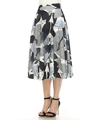 White Mark Women's Leaf Print Vintage Flared Midi Skirt