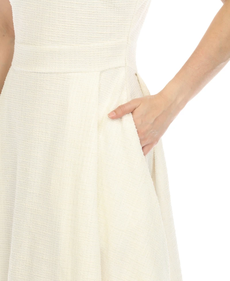 White Mark Women's Tweed Fit and Flare Dress