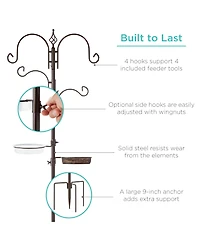 Best Choice Products 91in 4-Hook Bird Feeding Station, Steel Multi-Feeder Stand w/ 2 Feeders, Tray, Bird Bath