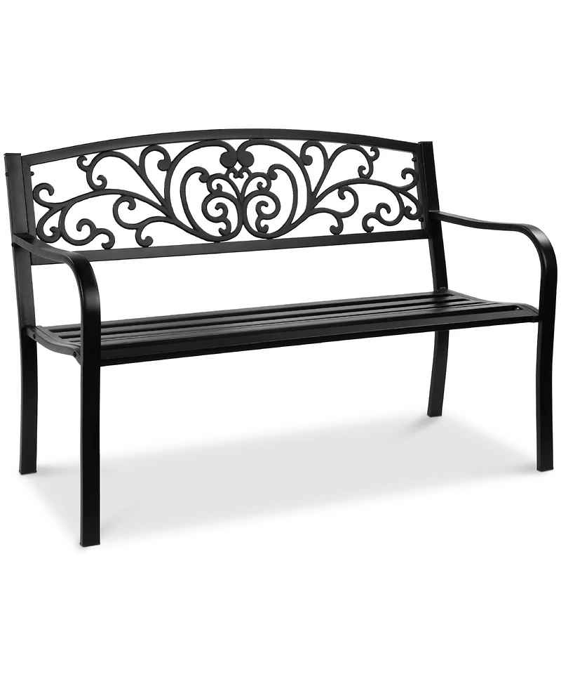Best Choice Products Outdoor Steel Bench Garden Patio Porch Furniture w/ Floral Design Backrest