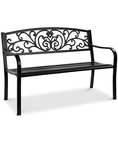 Best Choice Products Outdoor Steel Bench Garden Patio Porch Furniture w/ Floral Design Backrest