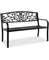 Best Choice Products Outdoor Steel Bench Garden Patio Porch Furniture w/ Floral Design Backrest