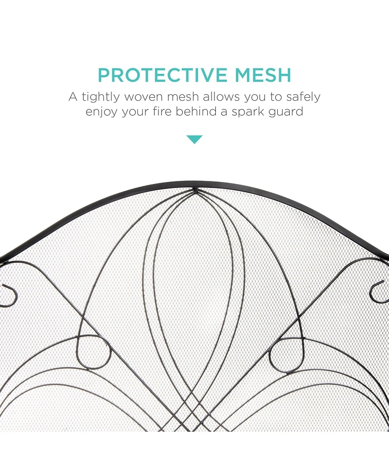 Best Choice Products 3-Panel 55x33in Wrought Iron Fireplace Safety Screen Decorative Scroll Spark Guard Cover
