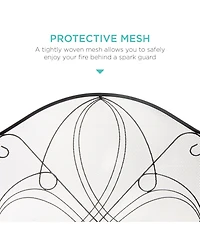Best Choice Products 3-Panel 55x33in Wrought Iron Fireplace Safety Screen Decorative Scroll Spark Guard Cover
