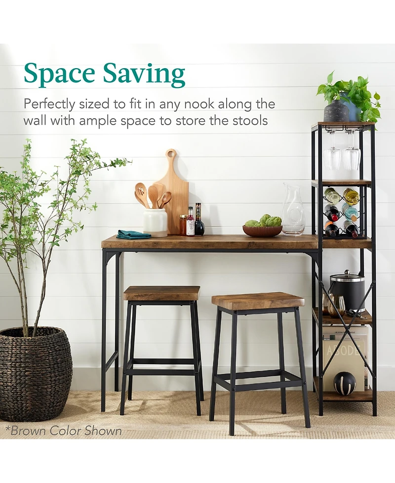 Best Choice Products 3-Piece Bar Height Dining Set w/ Bottle Rack, Glass Storage, 5 Shelves