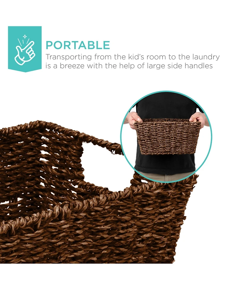 Best Choice Products Set of 4 Multipurpose Stackable Seagrass Storage Laundry Organizer Baskets w/ Handles