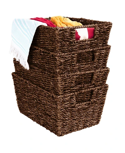Best Choice Products Set of 4 Multipurpose Stackable Seagrass Storage Laundry Organizer Baskets w/ Handles