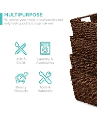Best Choice Products Set of 4 Multipurpose Stackable Seagrass Storage Laundry Organizer Baskets w/ Handles