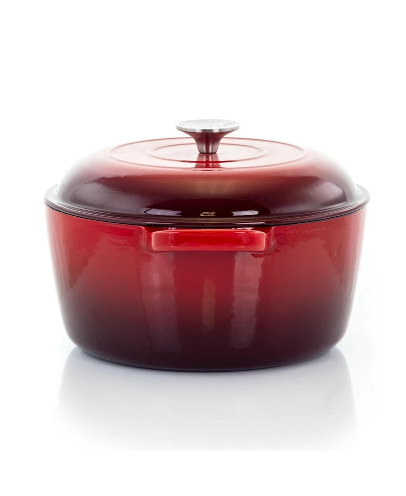 MegaChef 5 Quarts Round Enameled Cast Iron Casserole with Lid in Red