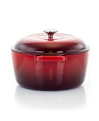 MegaChef 5 Quarts Round Enameled Cast Iron Casserole with Lid in Red