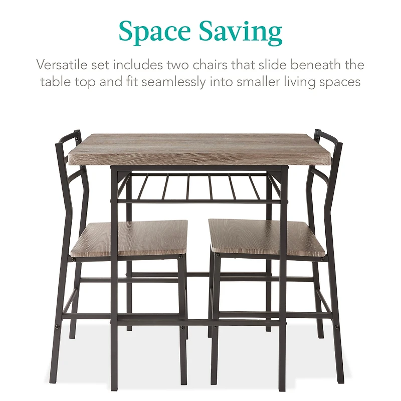 Best Choice Products 3-Piece Modern Dining Set, Square Table & Chairs Set w/ Steel Frame, Built-In Storage Rack