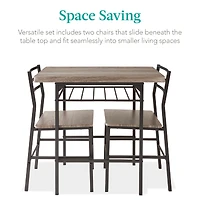 Best Choice Products 3-Piece Modern Dining Set, Square Table & Chairs Set w/ Steel Frame, Built-In Storage Rack