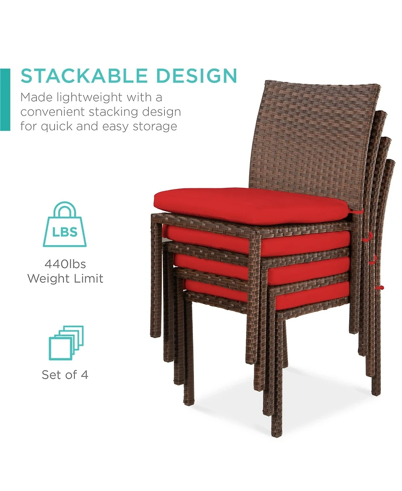 Best Choice Products Set of 4 Stackable Outdoor Patio Wicker Chairs w/ Cushions, Uv-Resistant Finish