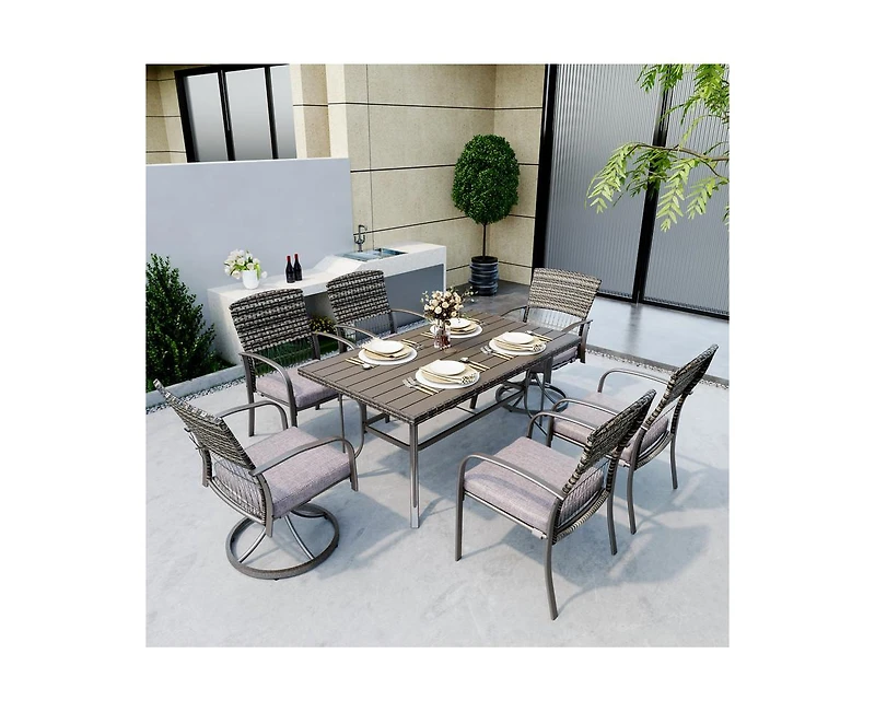 Pamapic 7-Piece Patio Dining Set for 6 with Green Cushion 4 Dining Chairs and 2 Swivel Rockers