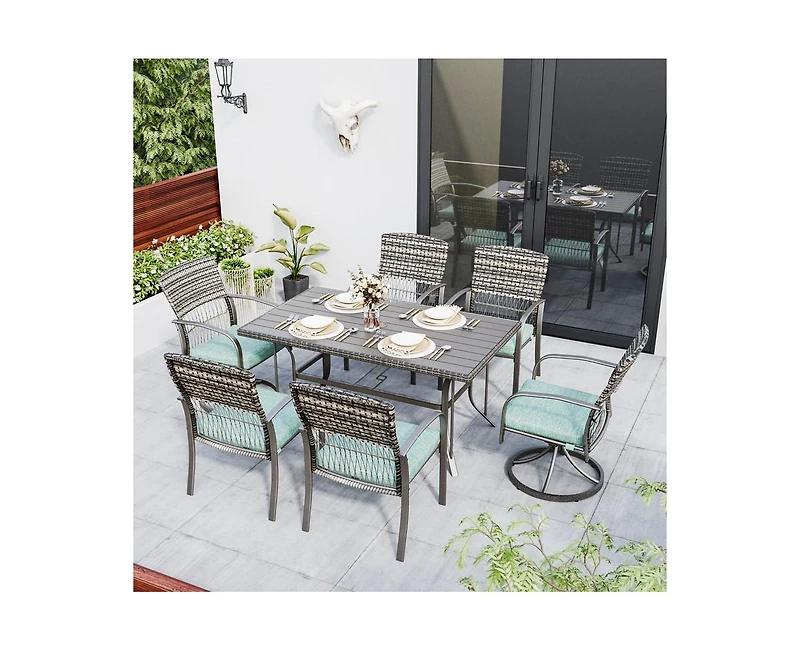 Pamapic 7-Piece Patio Dining Set for 6 with Green Cushion 4 Chairs and 2 Swivel Rockers
