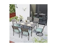Pamapic 7-Piece Patio Dining Set for 6 with Green Cushion 4 Chairs and 2 Swivel Rockers