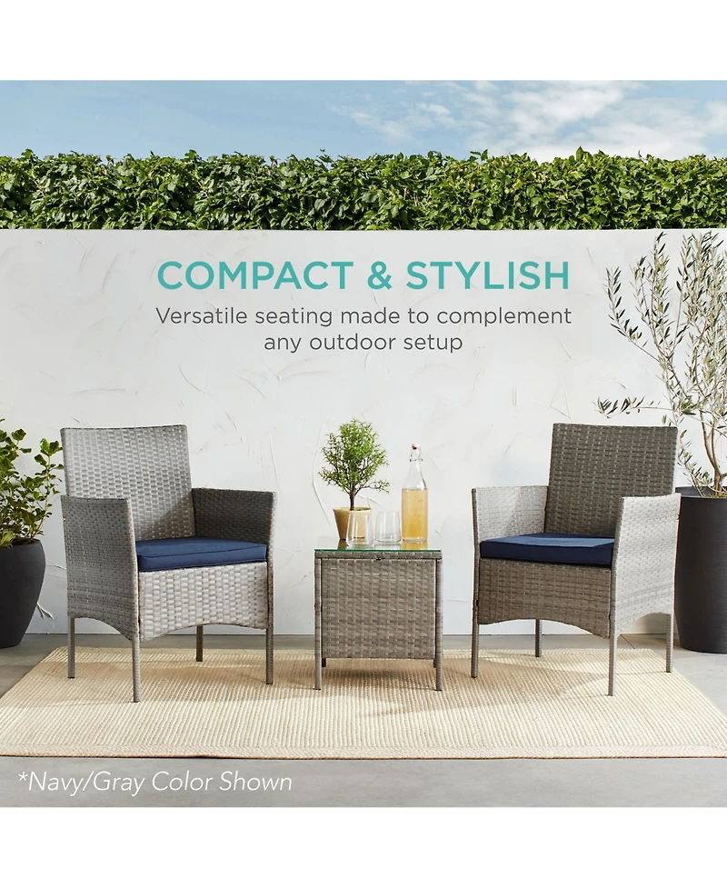 Best Choice Products 3-Piece Outdoor Wicker Conversation Patio Bistro Set, w/ 2 Chairs