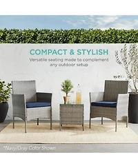 Best Choice Products 3-Piece Outdoor Wicker Conversation Patio Bistro Set, w/ 2 Chairs