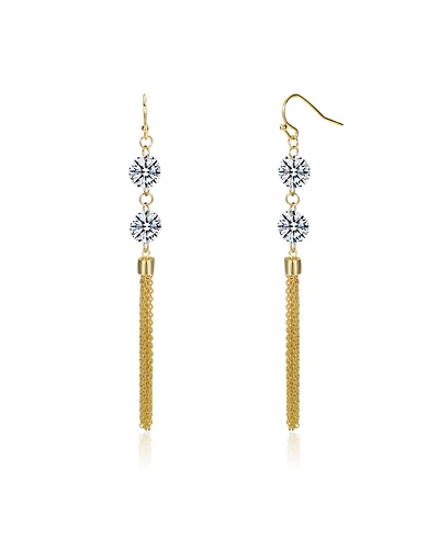 Sterling Silver 14K Gold Plated with Cubic Zirconia Chain Fringe Dangle Earrings
