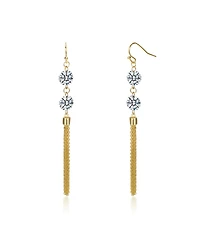 Sterling Silver 14K Gold Plated with Cubic Zirconia Chain Fringe Dangle Earrings