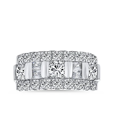 Bling Jewelry Channel Set Cz Alternating Round Baguette Wide Couples Art Deco Style Band Ring .925 Sterling Silver 9MM