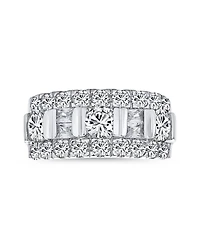 Bling Jewelry Channel Set Cz Alternating Round Baguette Wide Couples Art Deco Style Band Ring .925 Sterling Silver 9MM