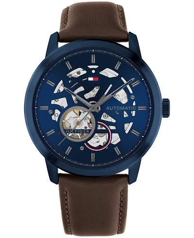 Tommy Hilfiger Men's Automatic Brown Leather Strap Watch 43mm