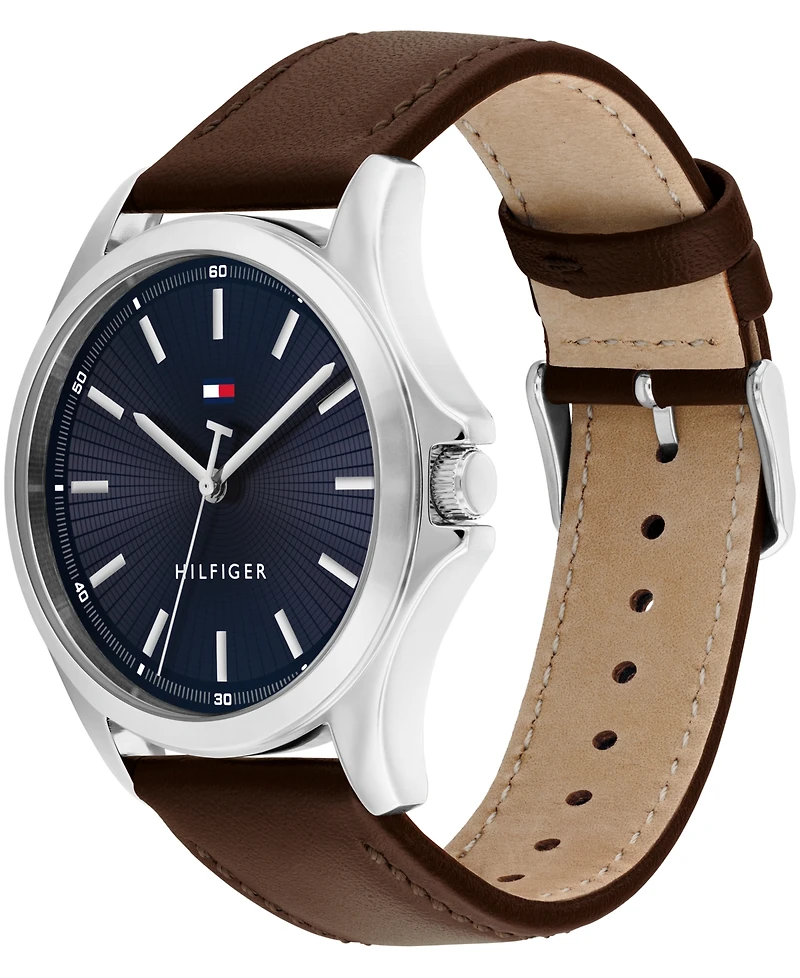Tommy Hilfiger Men's Quartz Brown Leather Strap Watch 42mm
