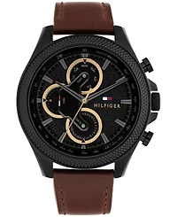 Tommy Hilfiger Men's Multifunction Brown Leather Strap Watch 46mm